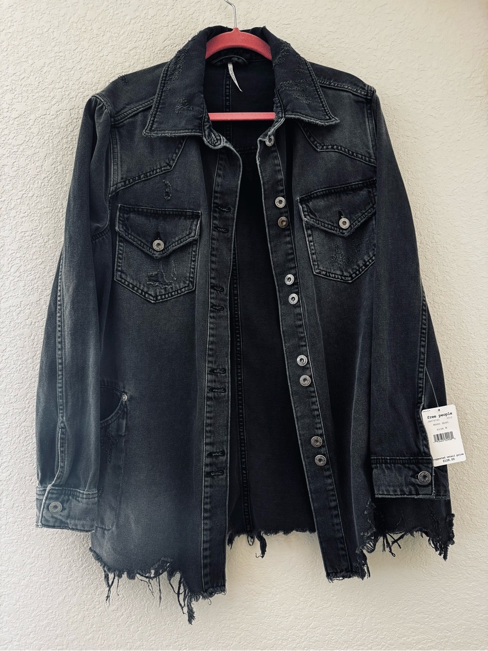 NWT Free People Moonchild Denim Shirt Jacket Distressed Black